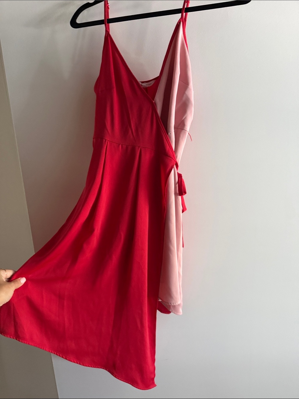 BCBGeneration Red and Light Pink Wrap Mini Dress